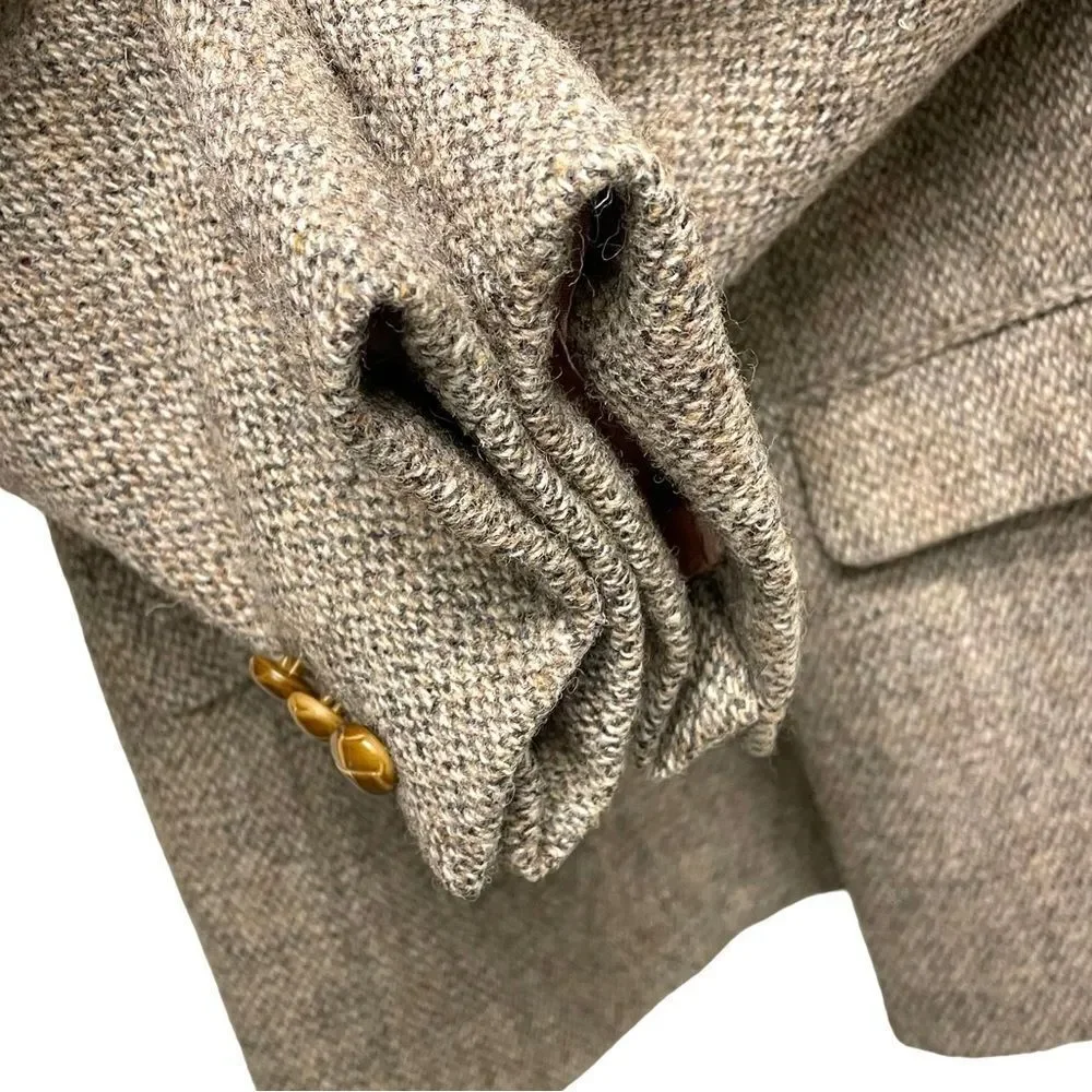 HARRIS TWEED Vintage Hand Woven Wool Double Breasted Blazer Tan Grey 42R - Picture 5 of 7